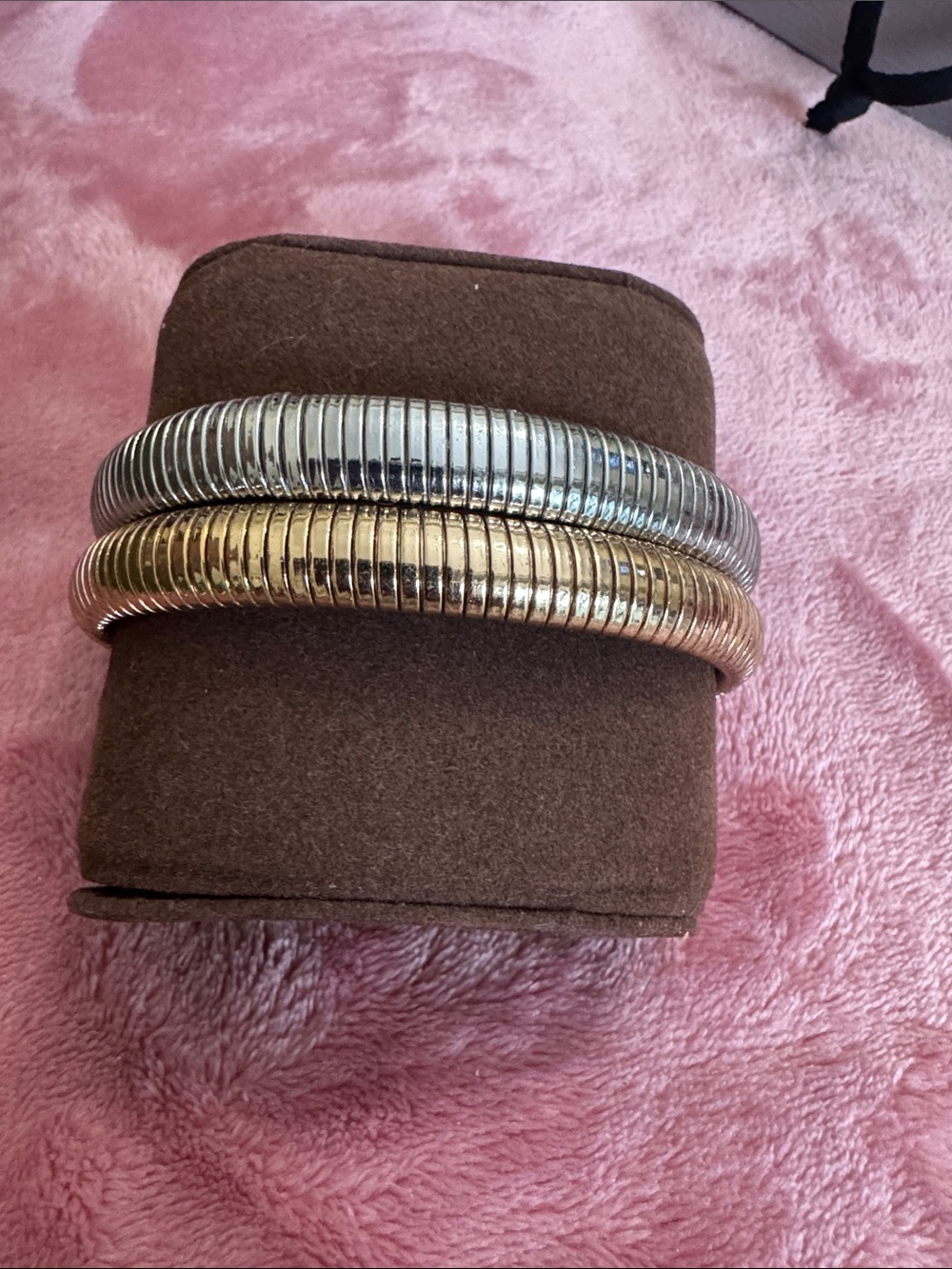Gold and Silver Ribbed Coil Bracelet Set